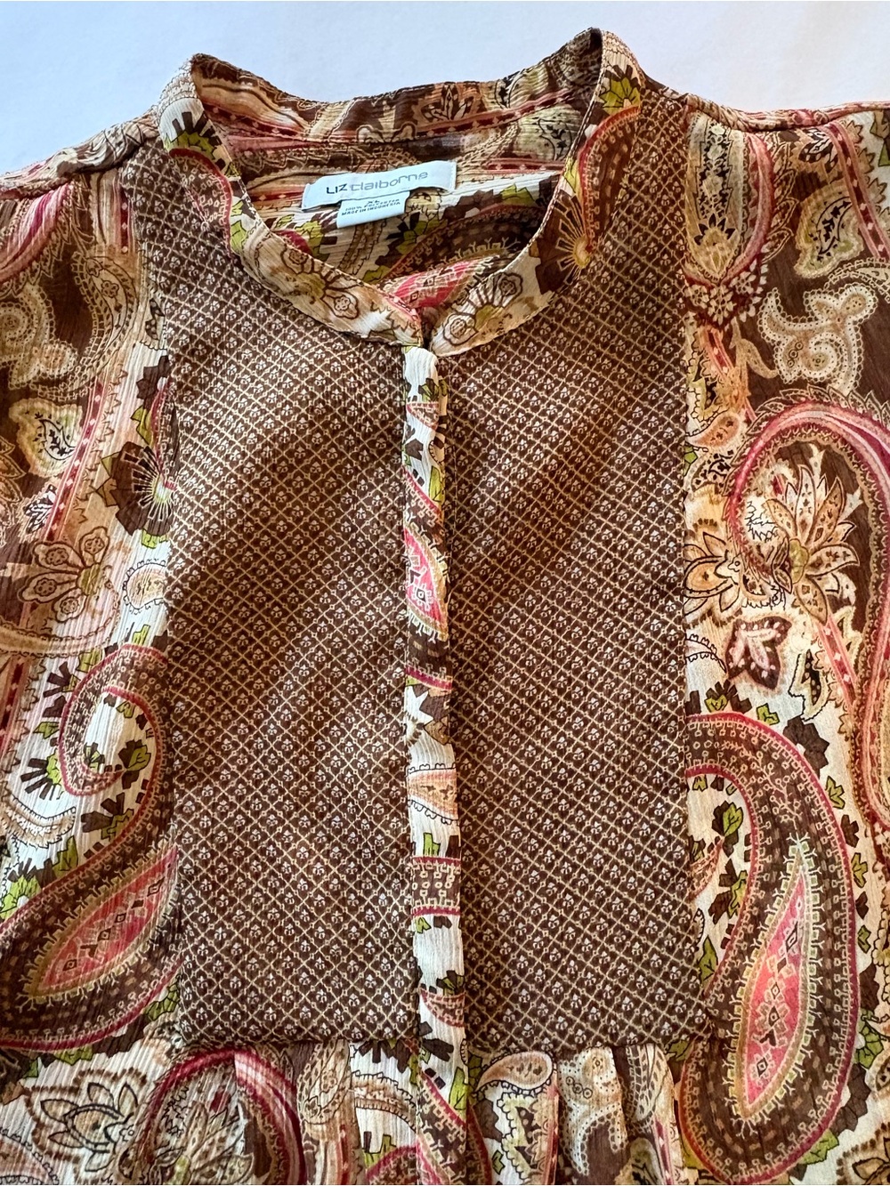 Liz Claiborne Brown Paisley Tunic with Coral and Cream Accents - Picture 3 of 10